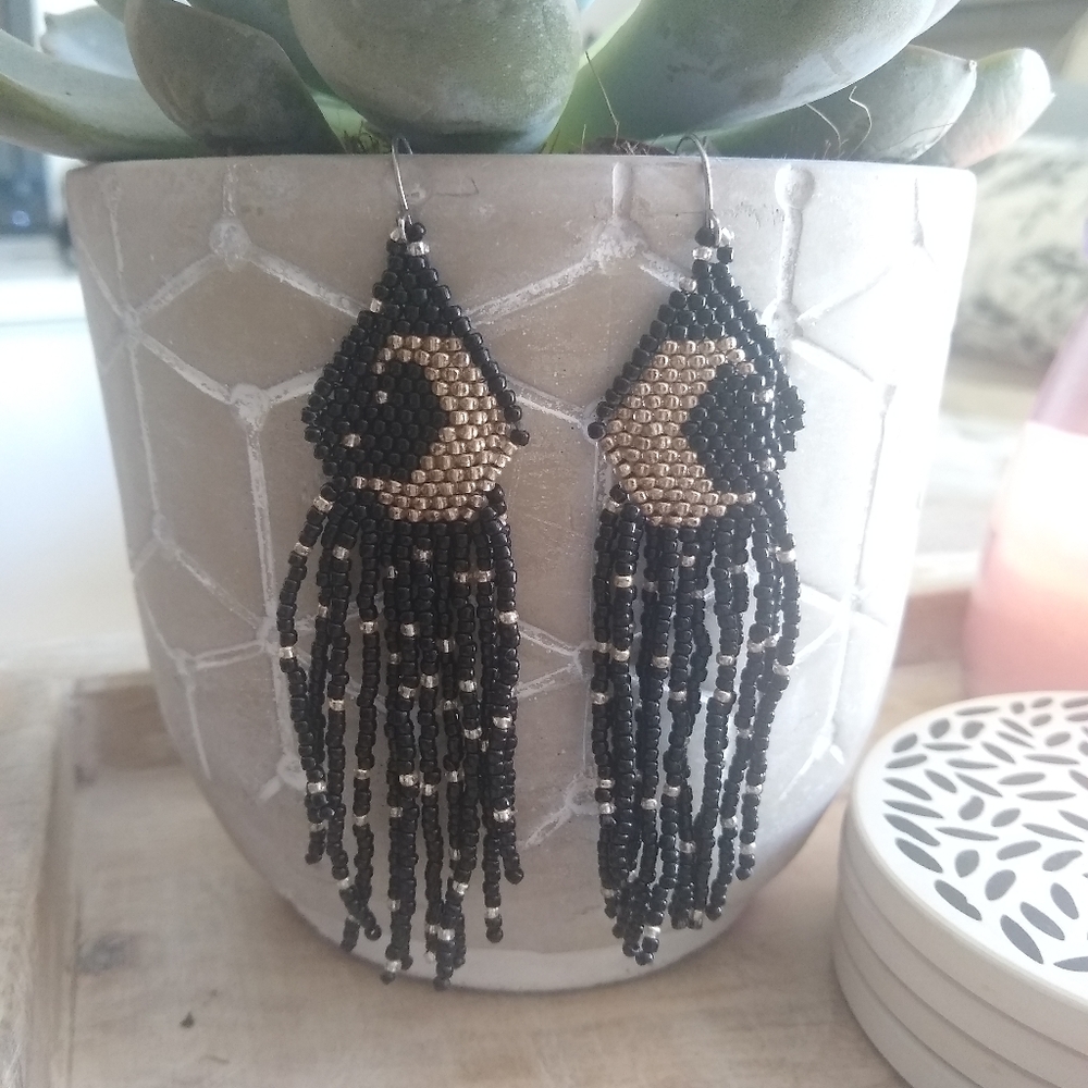 Moon Hand-beaded Earrings